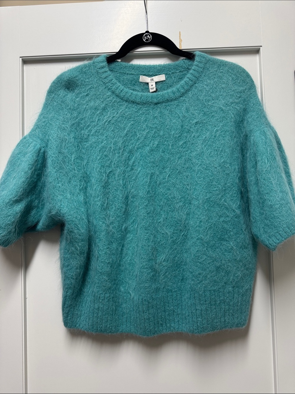 Banana Republic Teal Fuzzy Short-Sleeve Crewneck Sweater